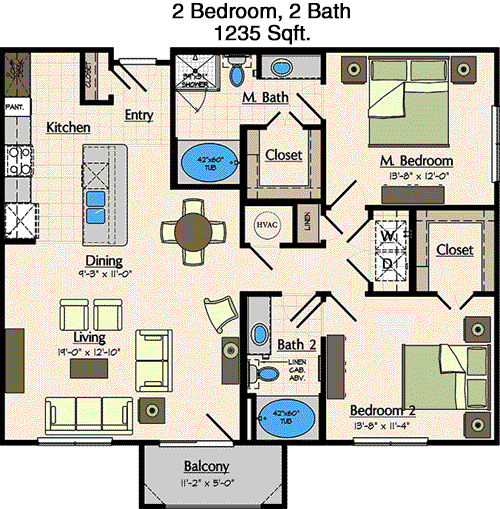 1,235 sq ft floorplan layout