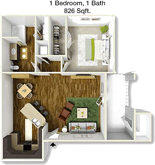 826 sq ft floorplan layout