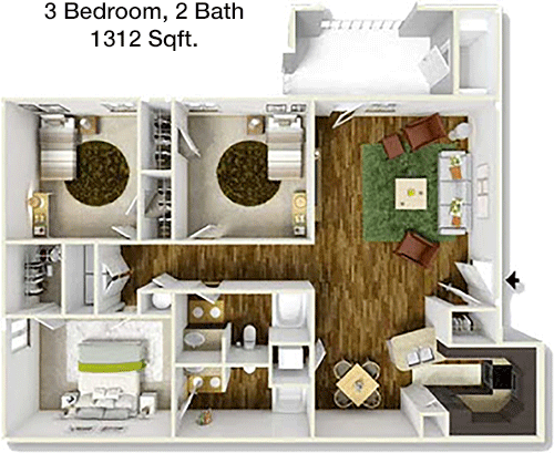 1,312 sq ft floorplan layout