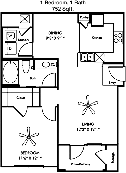 752 sq ft floorplan layout