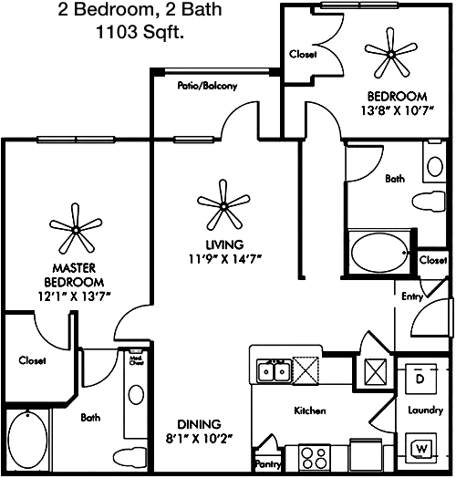 1,103 sq ft floorplan layout