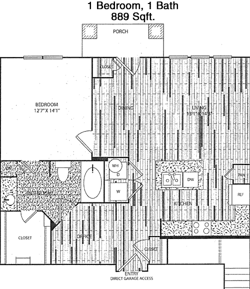 889 sq ft floorplan layout