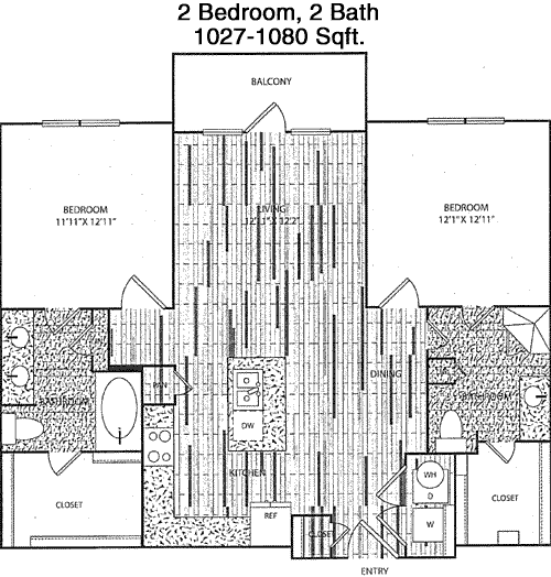 1,027 sq ft floorplan layout