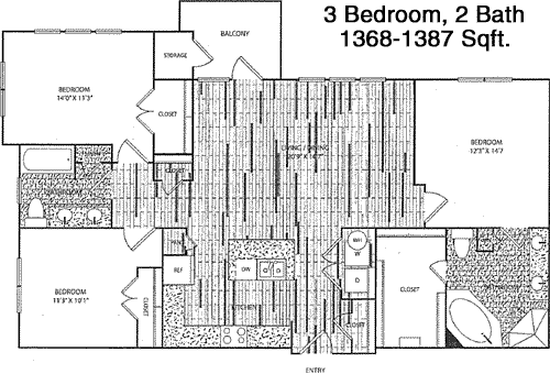 1,368 sq ft floorplan layout