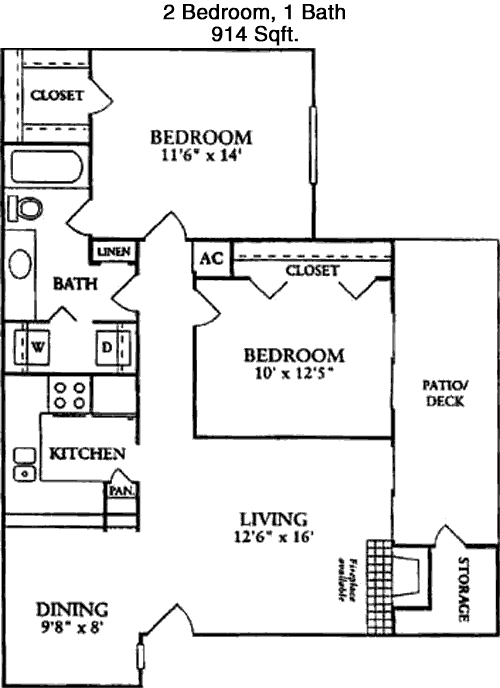 914 sq ft floorplan layout