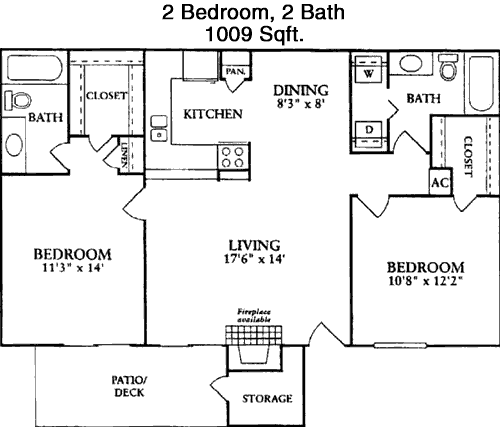 1,009 sq ft floorplan layout