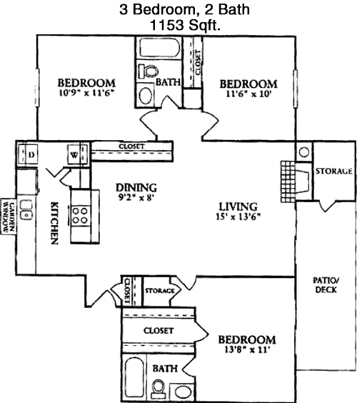 1,153 sq ft floorplan layout