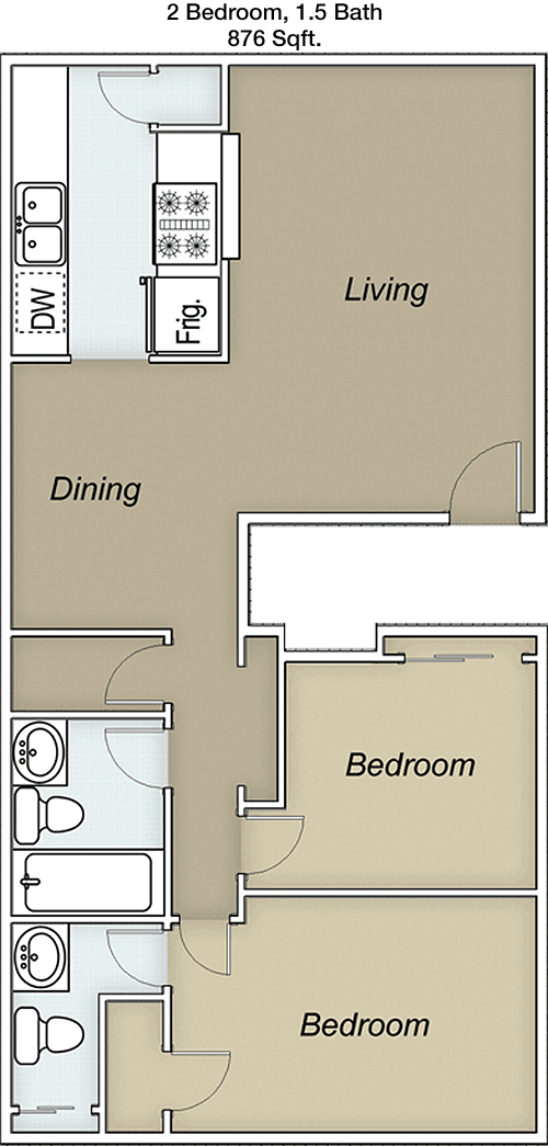 876 sq ft floorplan layout
