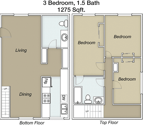 1,275 sq ft floorplan layout