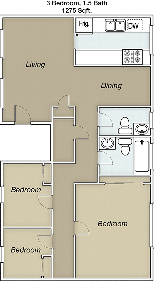 1,275 sq ft floorplan layout