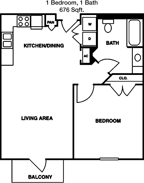 676 sq ft floorplan layout