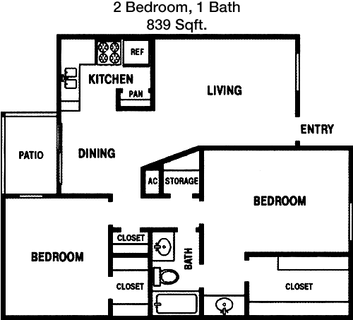 839 sq ft floorplan layout