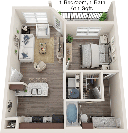 611 sq ft floorplan layout