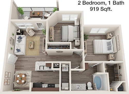 919 sq ft floorplan layout