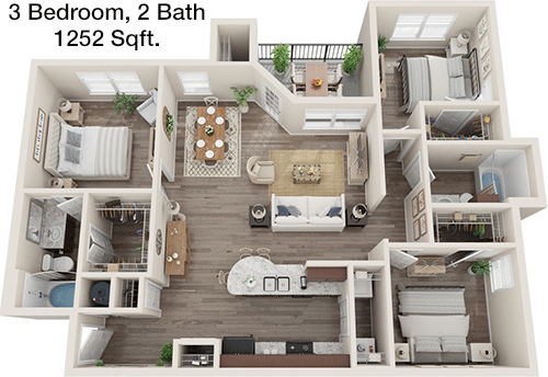 1,252 sq ft floorplan layout