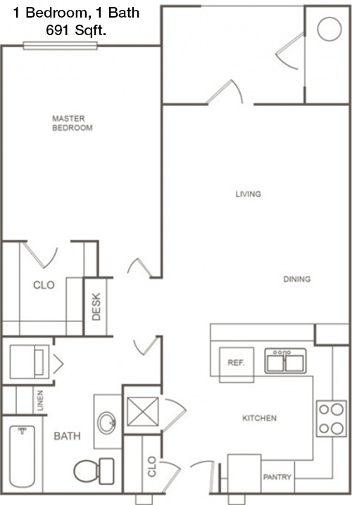 691 sq ft floorplan layout