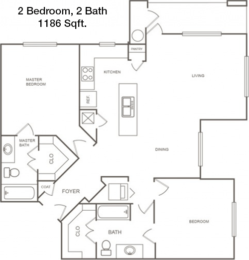1,186 sq ft floorplan layout