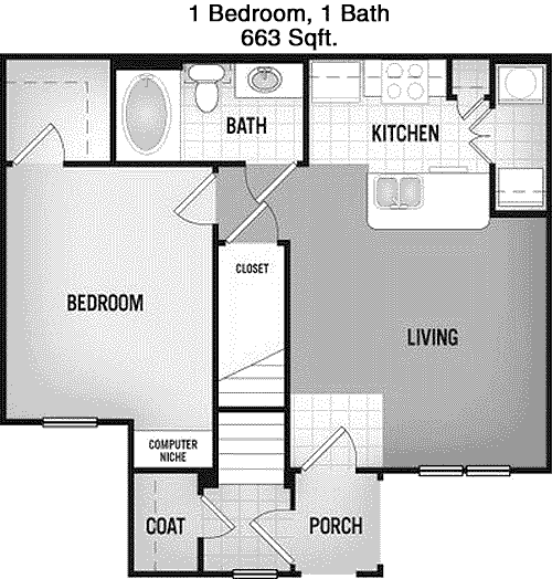 663 sq ft floorplan layout