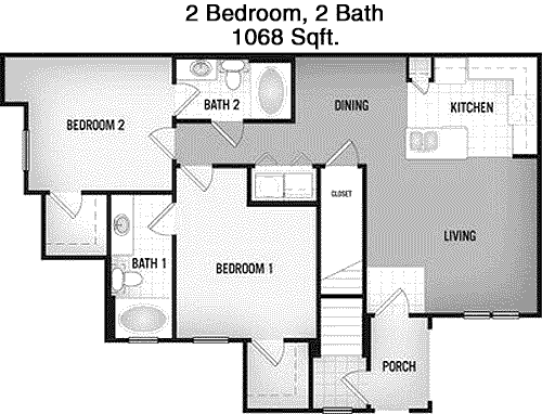 1,068 sq ft floorplan layout