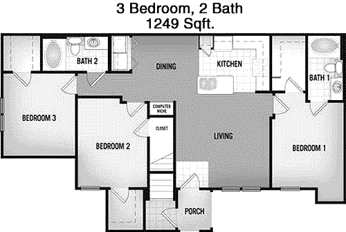 1,249 sq ft floorplan layout