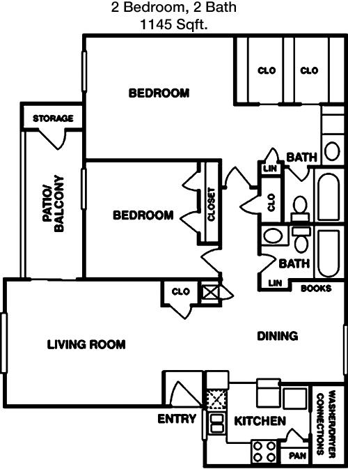 1,145 sq ft floorplan layout
