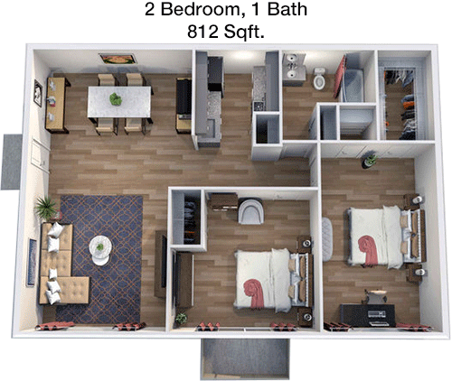 812 sq ft floorplan layout