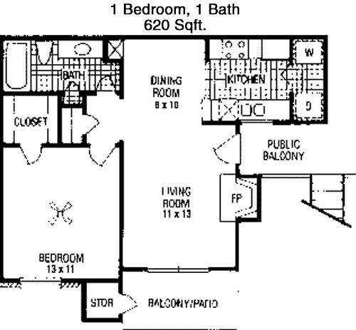 620 sq ft floorplan layout
