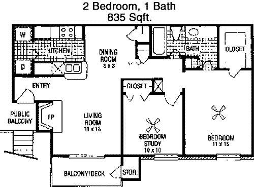 835 sq ft floorplan layout