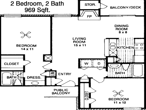 969 sq ft floorplan layout
