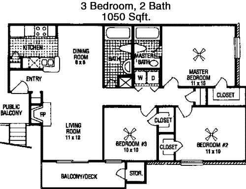 1,050 sq ft floorplan layout