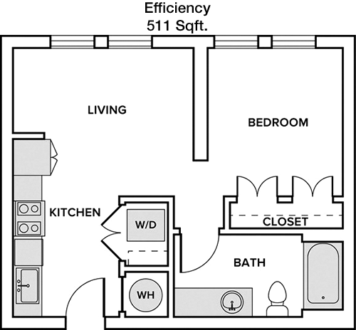 511 sq ft floorplan layout