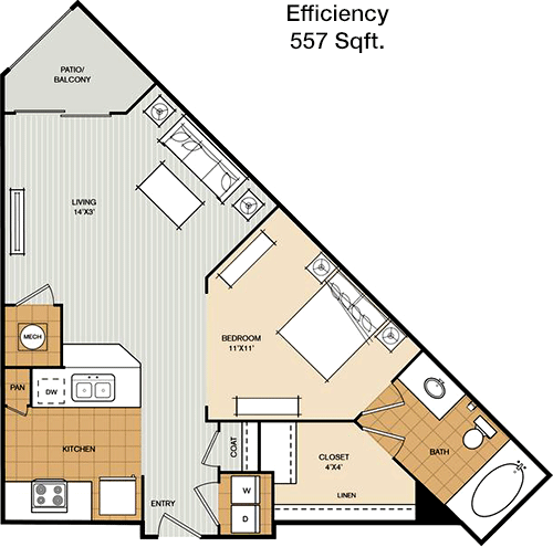 557 sq ft floorplan layout