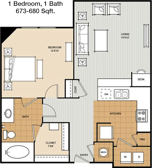 673 sq ft floorplan layout