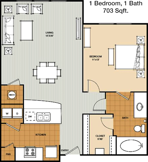 703 sq ft floorplan layout
