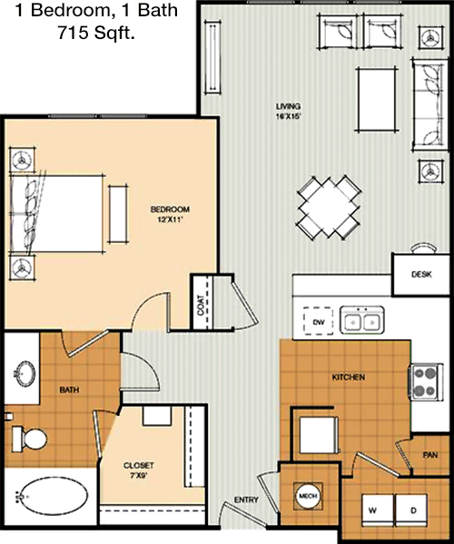 715 sq ft floorplan layout