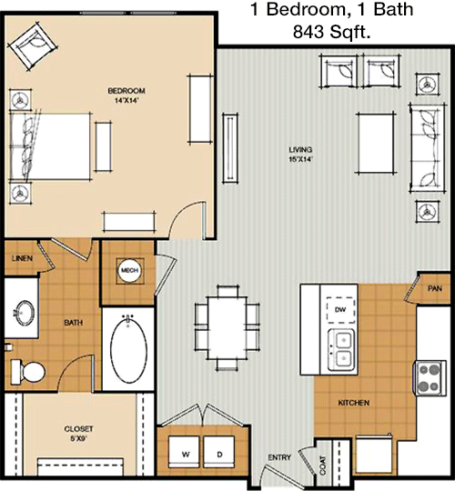 843 sq ft floorplan layout