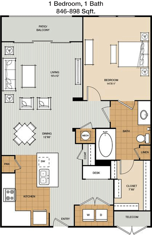 846 sq ft floorplan layout