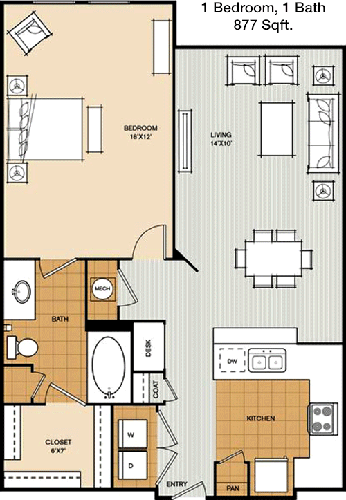 877 sq ft floorplan layout