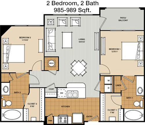 985 sq ft floorplan layout