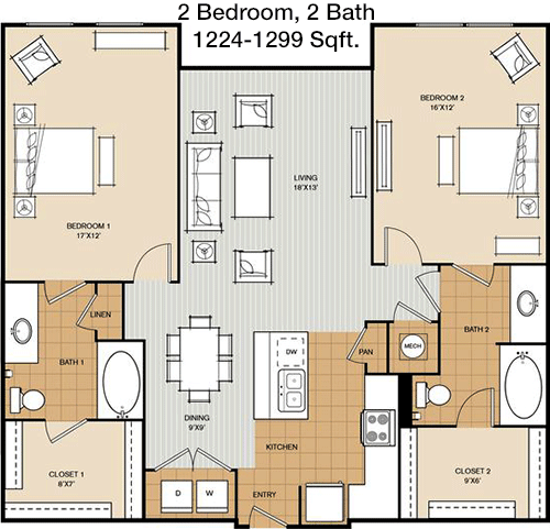 1,224 sq ft floorplan layout