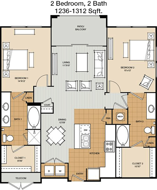 1,236 sq ft floorplan layout