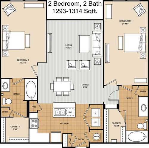 1,293 sq ft floorplan layout