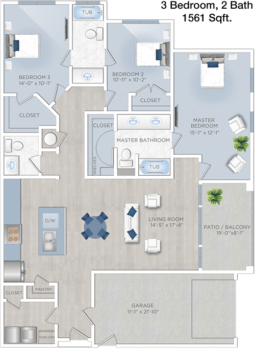 1,561 sq ft floorplan layout