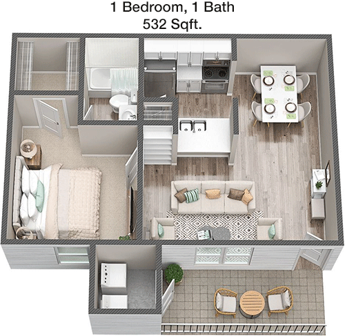 532 sq ft floorplan layout