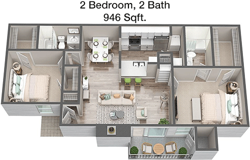 946 sq ft floorplan layout