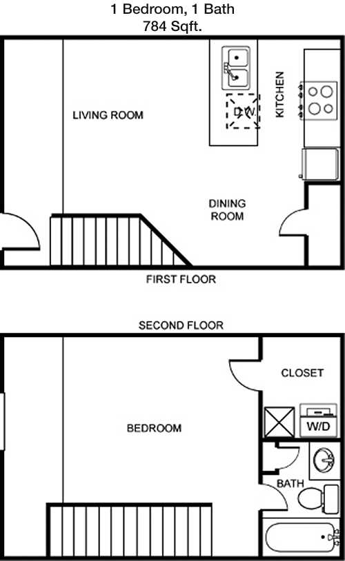 784 sq ft floorplan layout