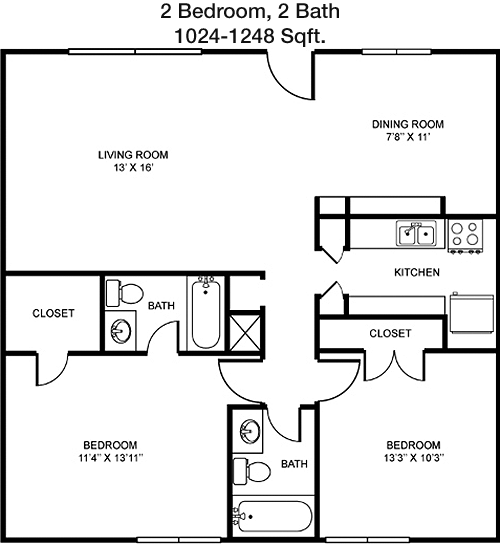 1,024 sq ft floorplan layout