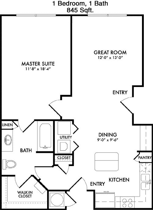 845 sq ft floorplan layout