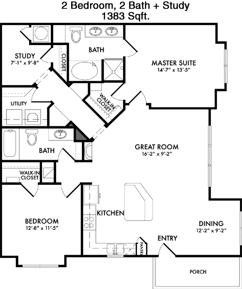1,383 sq ft floorplan layout