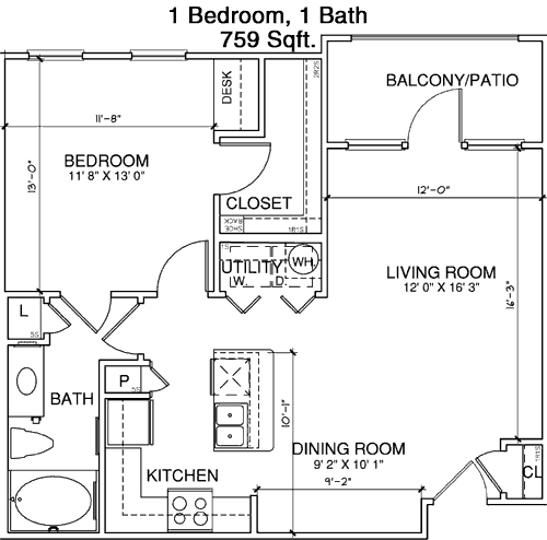759 sq ft floorplan layout
